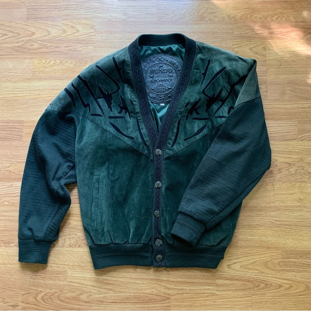 Vintage Varsity Jacket - Mondo Uomo, Leather Suede with Knit Sleeves